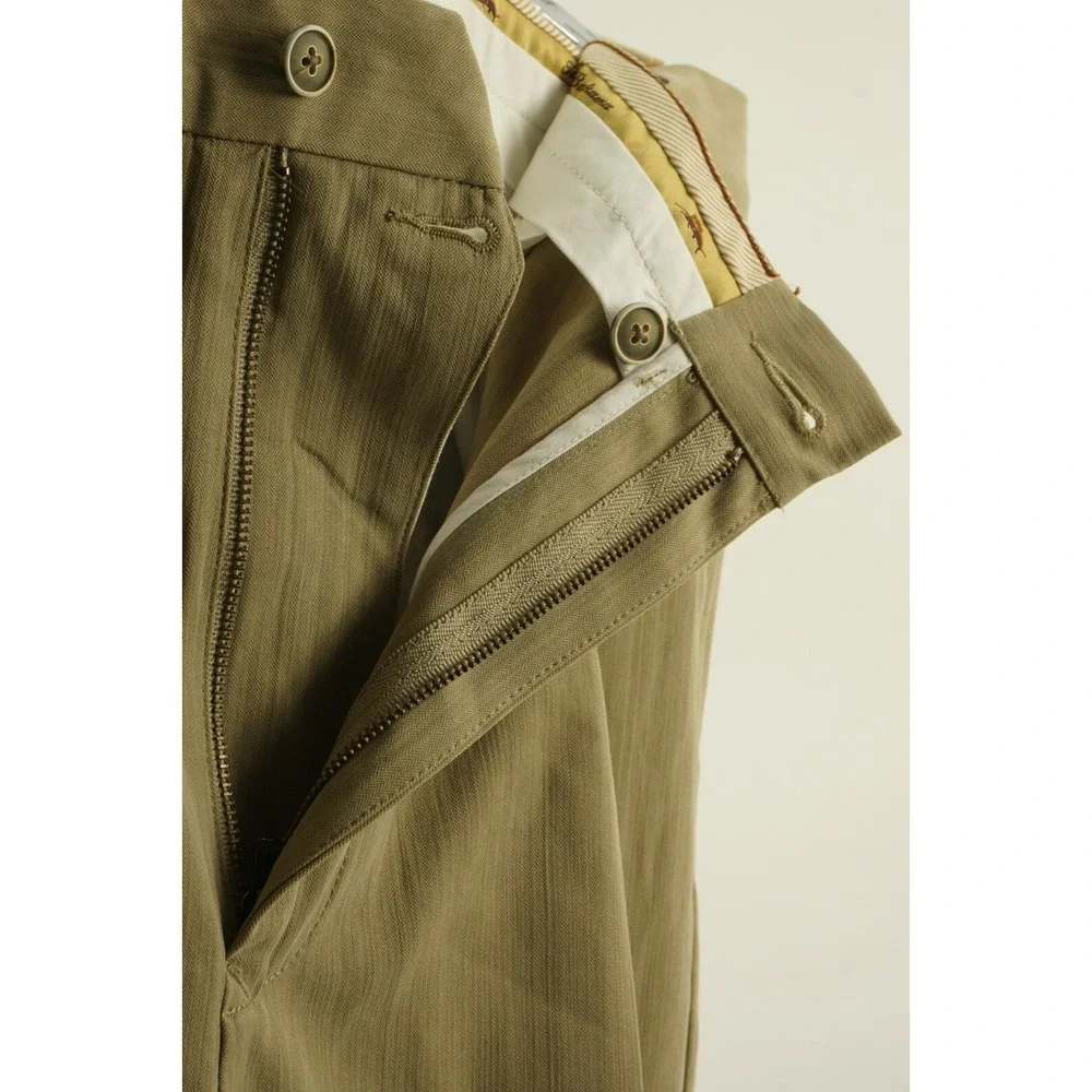 Tommy Bahama Silk & Bamboo Men's 36 x‎ 32 Tan Herringbone Pleated Chino Pants